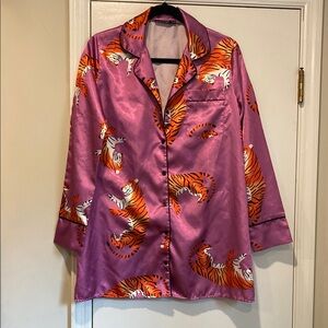 Purple Satin Tiger Print Pajama Top